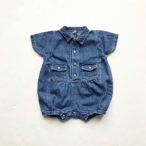 Vintage Denim button front romper looks 12-18m